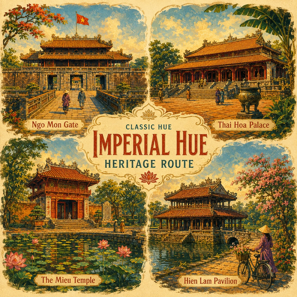 Illustrated Imperial Hue Heritage route in Hue