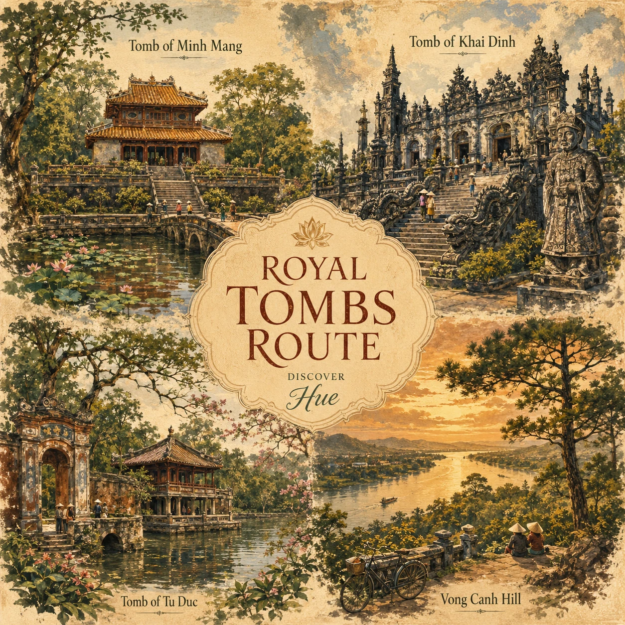 Illustrated Royal Tombs route in Hue
