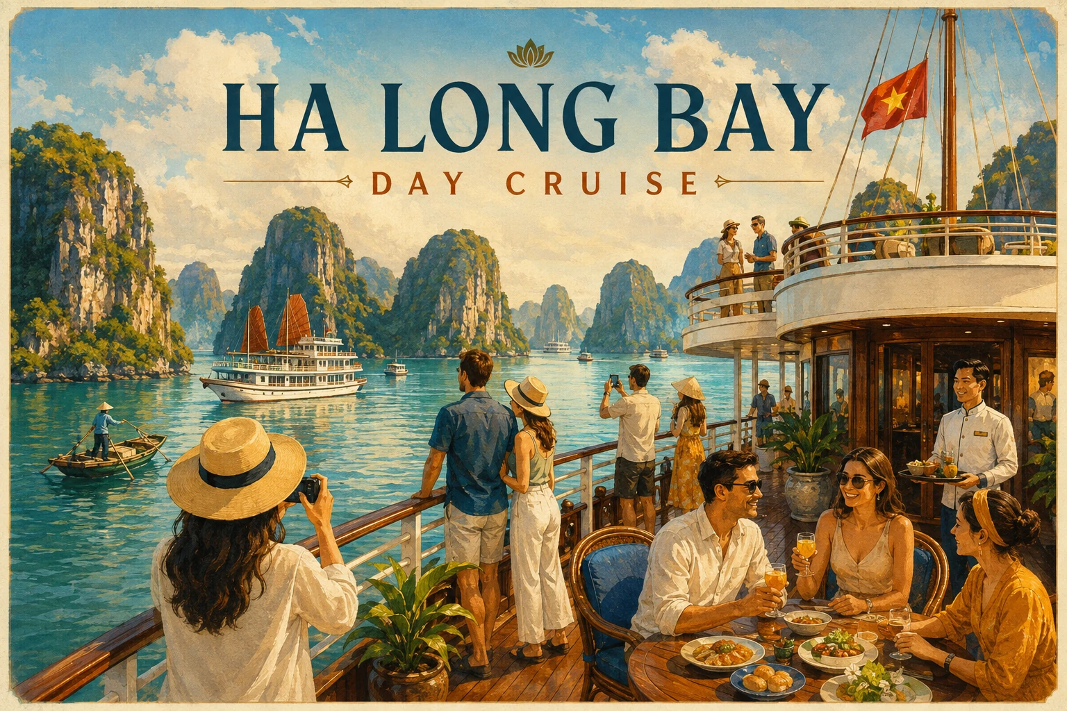 Travelers enjoying Ha Long Bay Day Cruise in Ha Long Bay