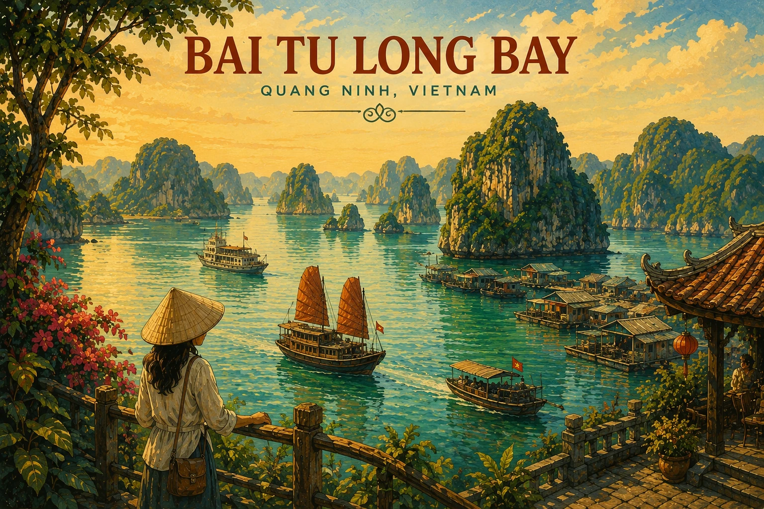 Illustrated view of Bai Tu Long Bay in Ha Long Bay