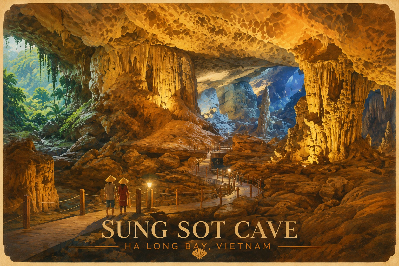 Illustrated view of Sung Sot Cave in Ha Long Bay
