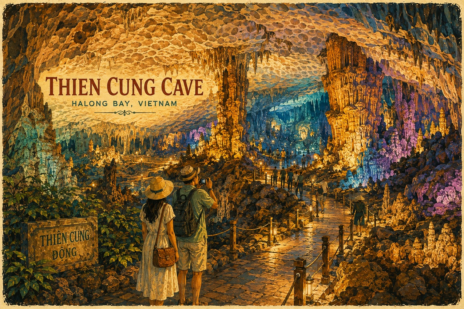 Illustrated view of Thien Cung Cave in Ha Long Bay
