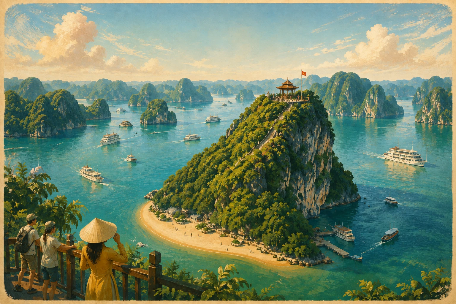 Illustrated view of Ti Top Island Viewpoint in Ha Long Bay