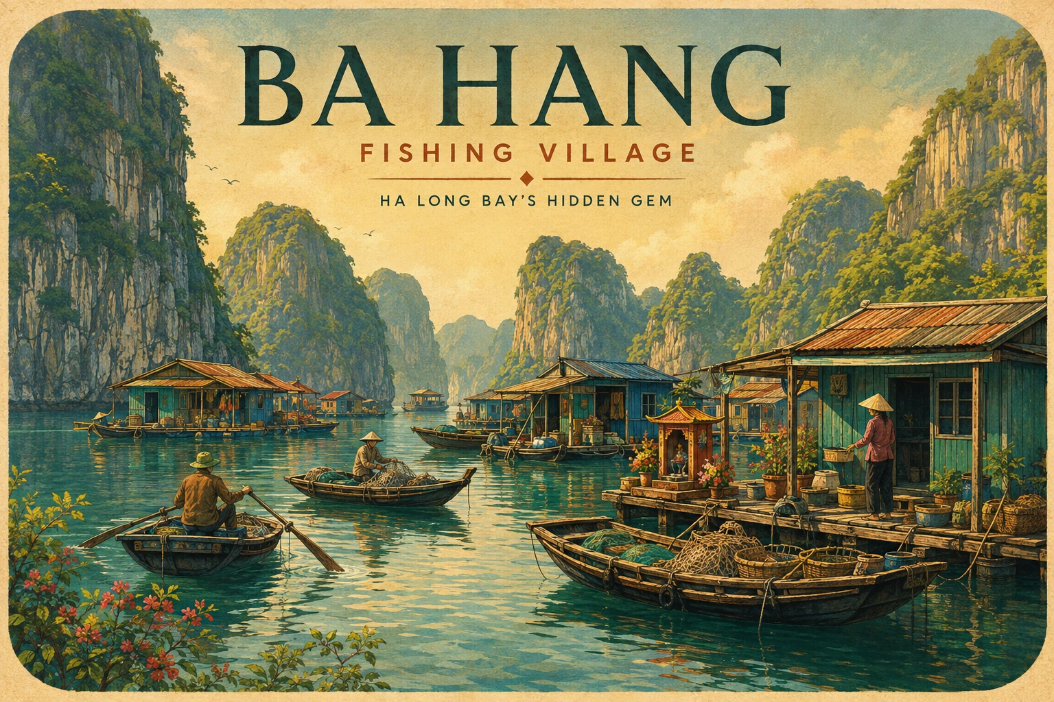 Atmospheric illustrated view of Ba Hang Fishing Village