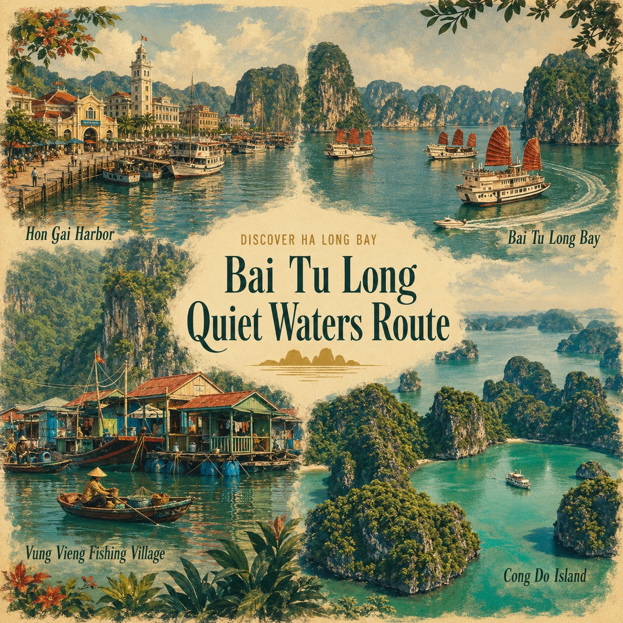 Illustrated Bai Tu Long Quiet Waters route in Ha Long Bay