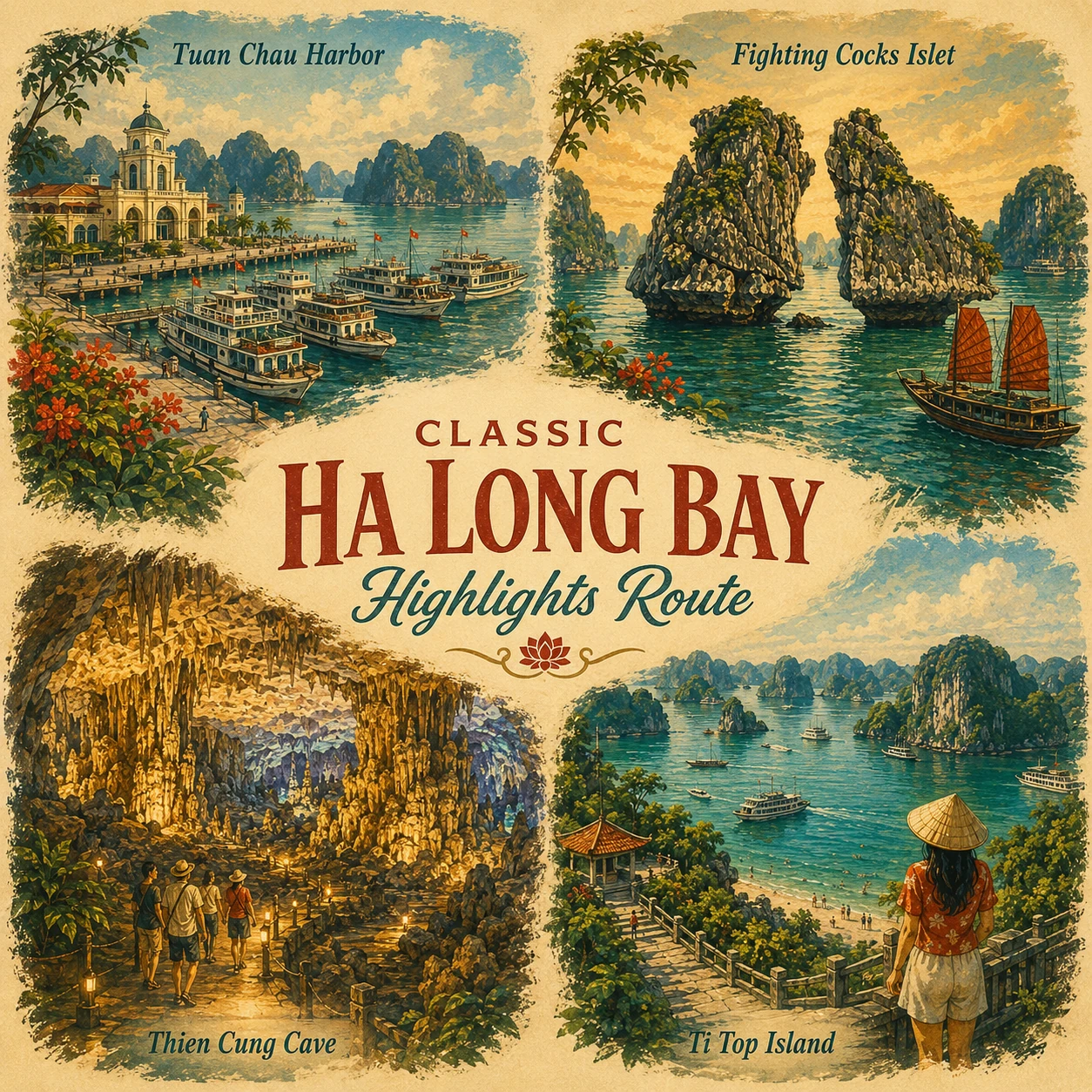 Illustrated Classic Ha Long Bay Highlights route in Ha Long Bay