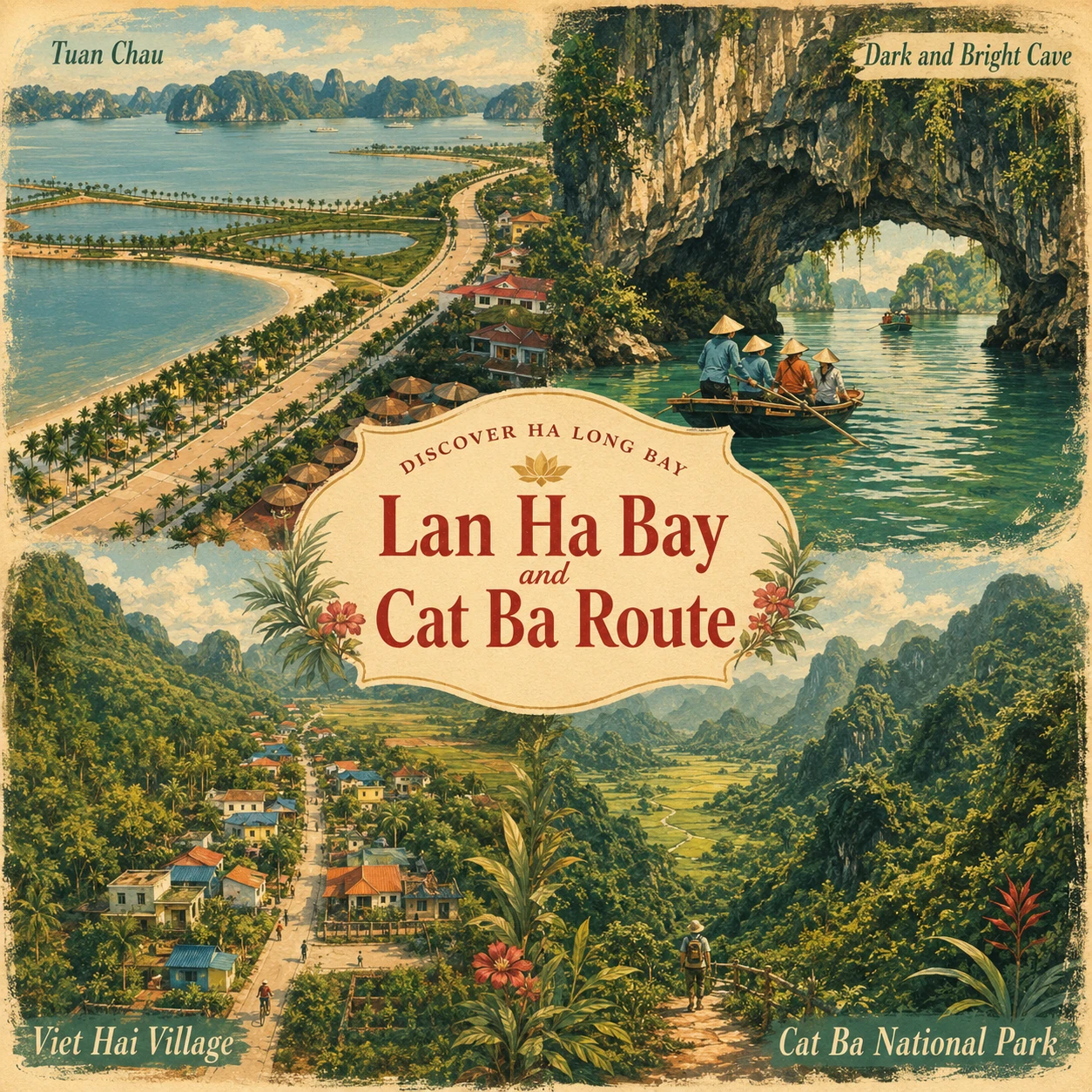 Illustrated Lan Ha Bay Cat Ba route in Ha Long Bay