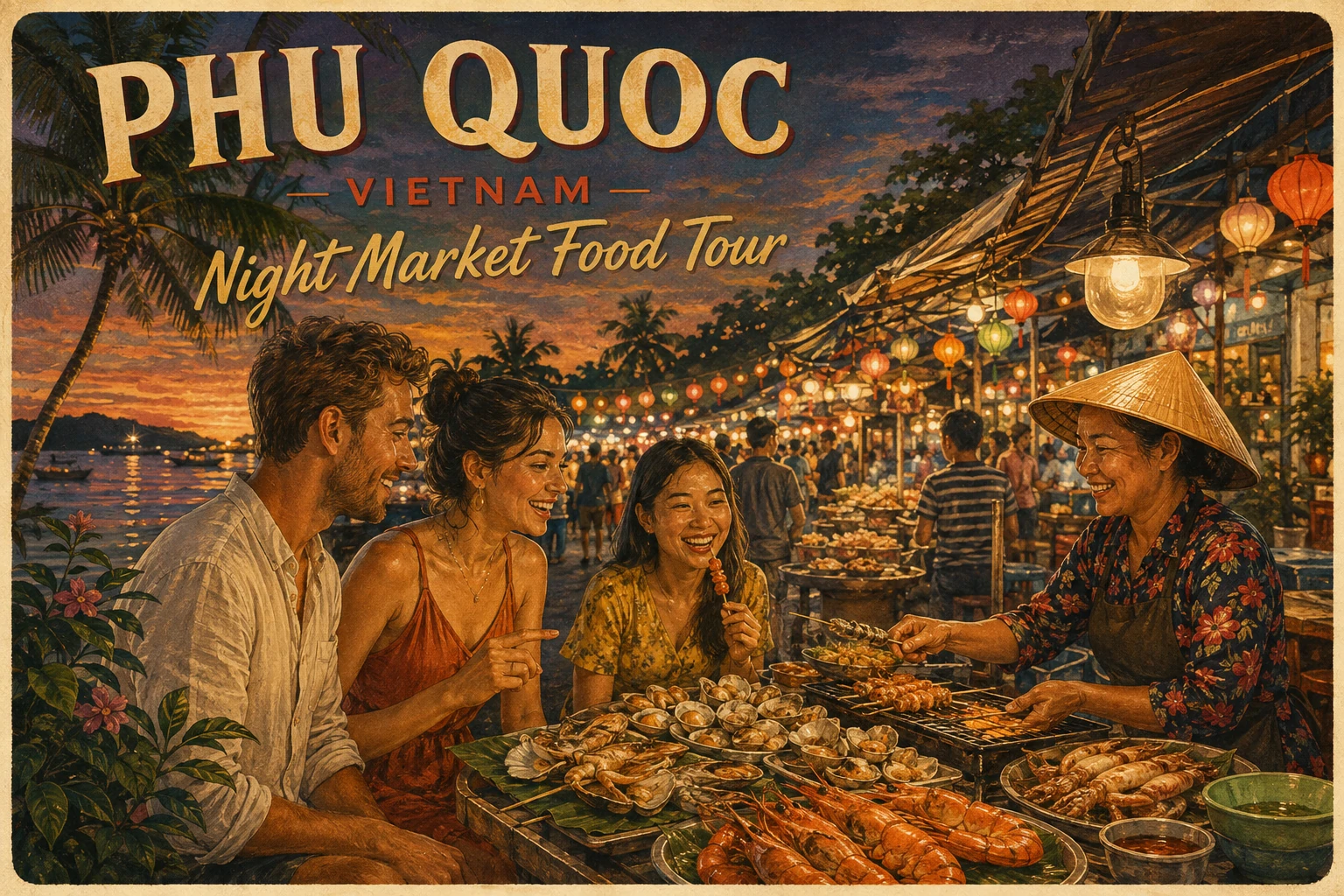 Travelers enjoying Phu Quoc Night Market Food Tour in Phu Quoc