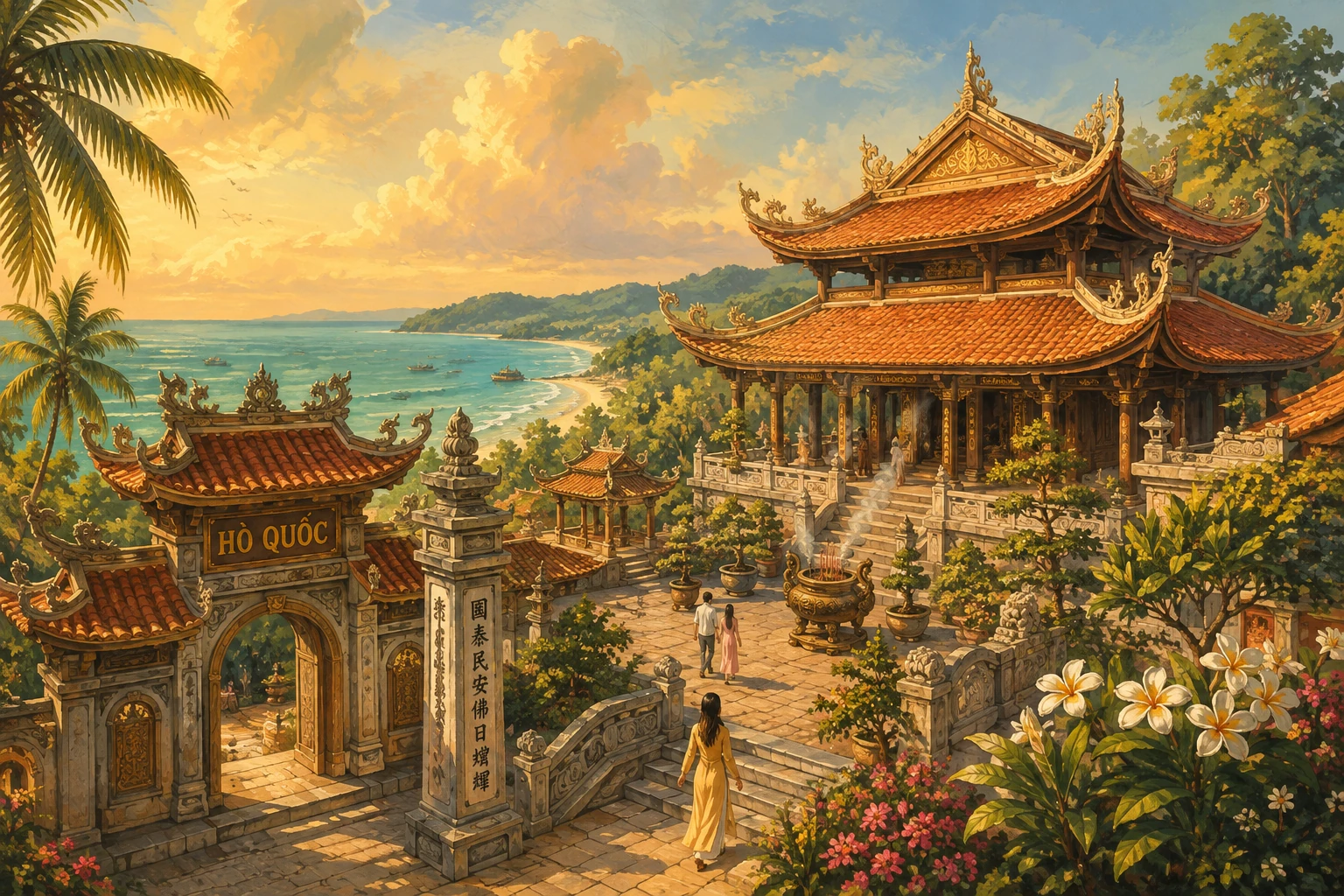 Illustrated view of Ho Quoc Pagoda in Phu Quoc