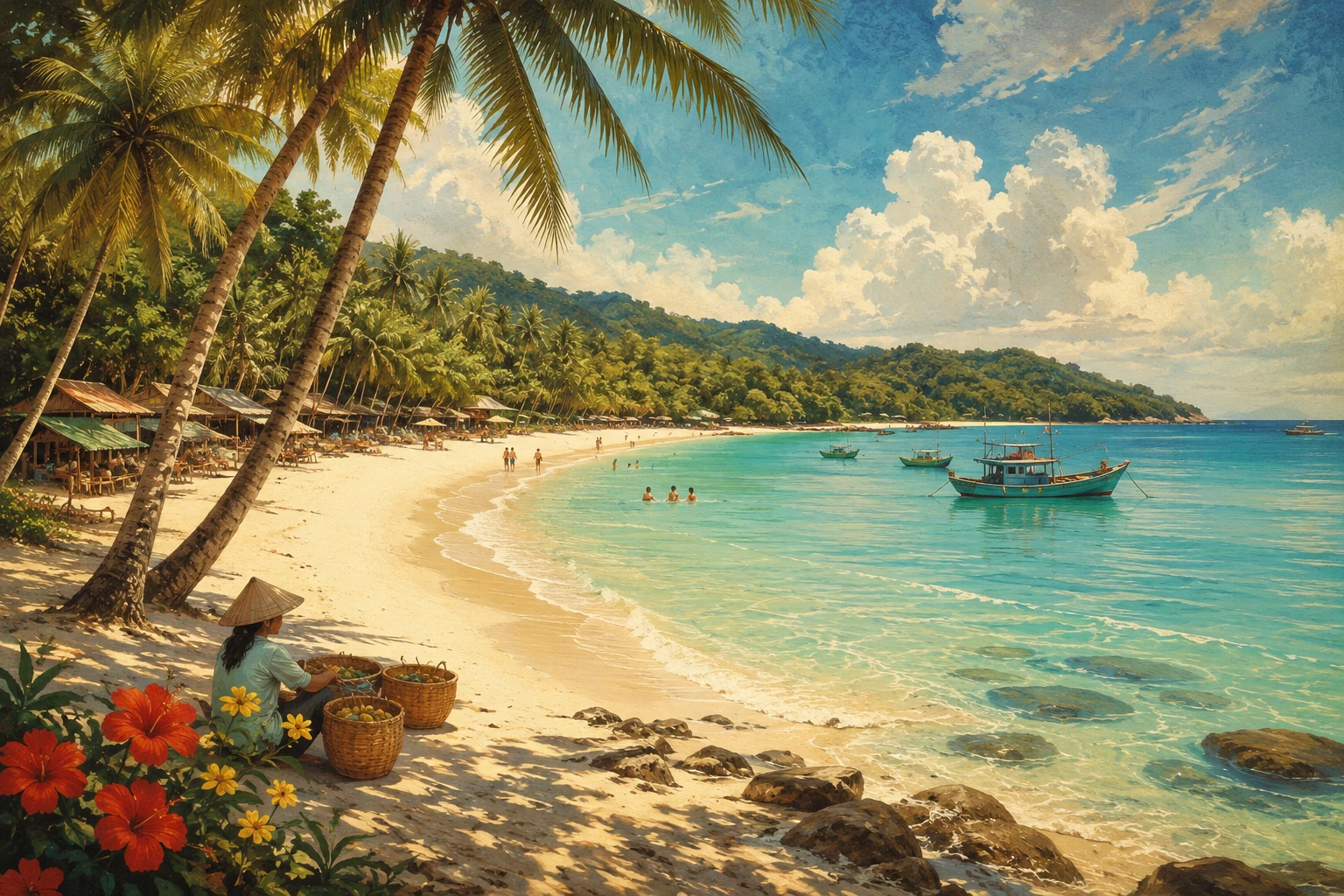 Illustrated view of Sao Beach in Phu Quoc