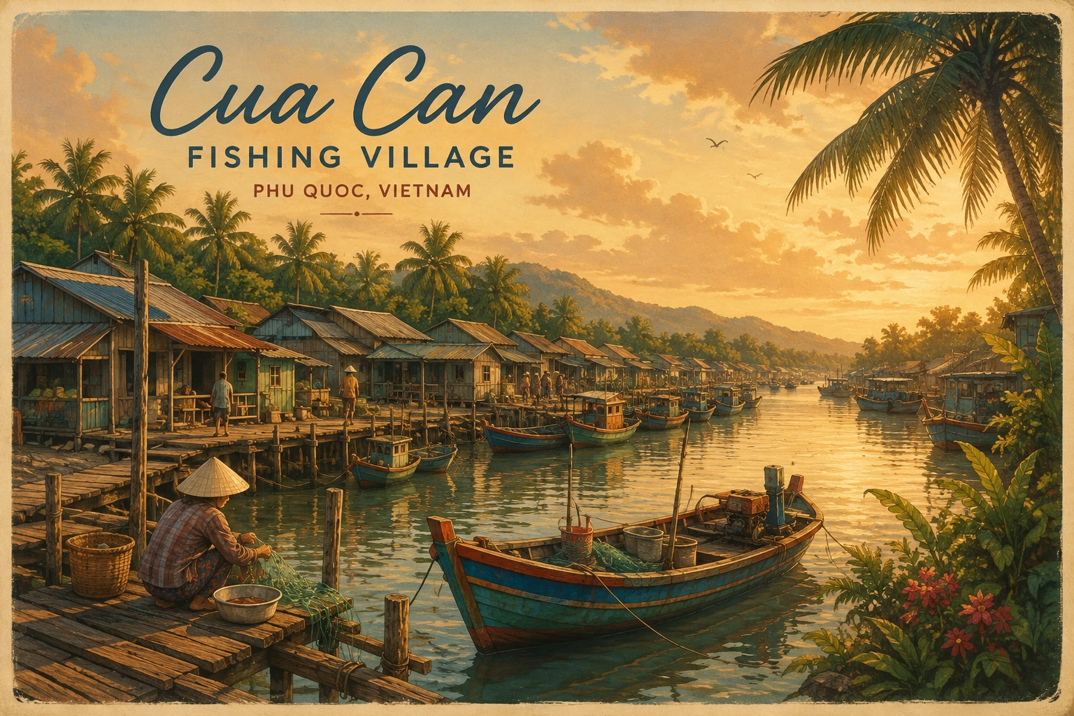 Atmospheric illustrated view of Cua Can Fishing Village