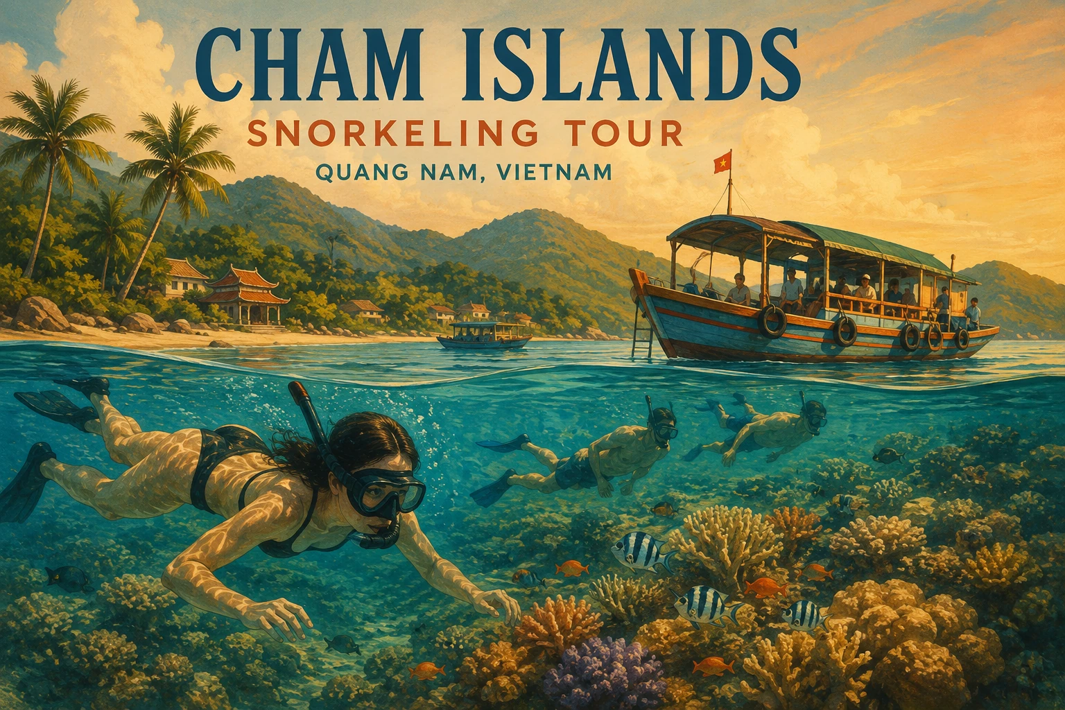 Travelers enjoying Cham Islands Snorkeling Tour in Quang Nam