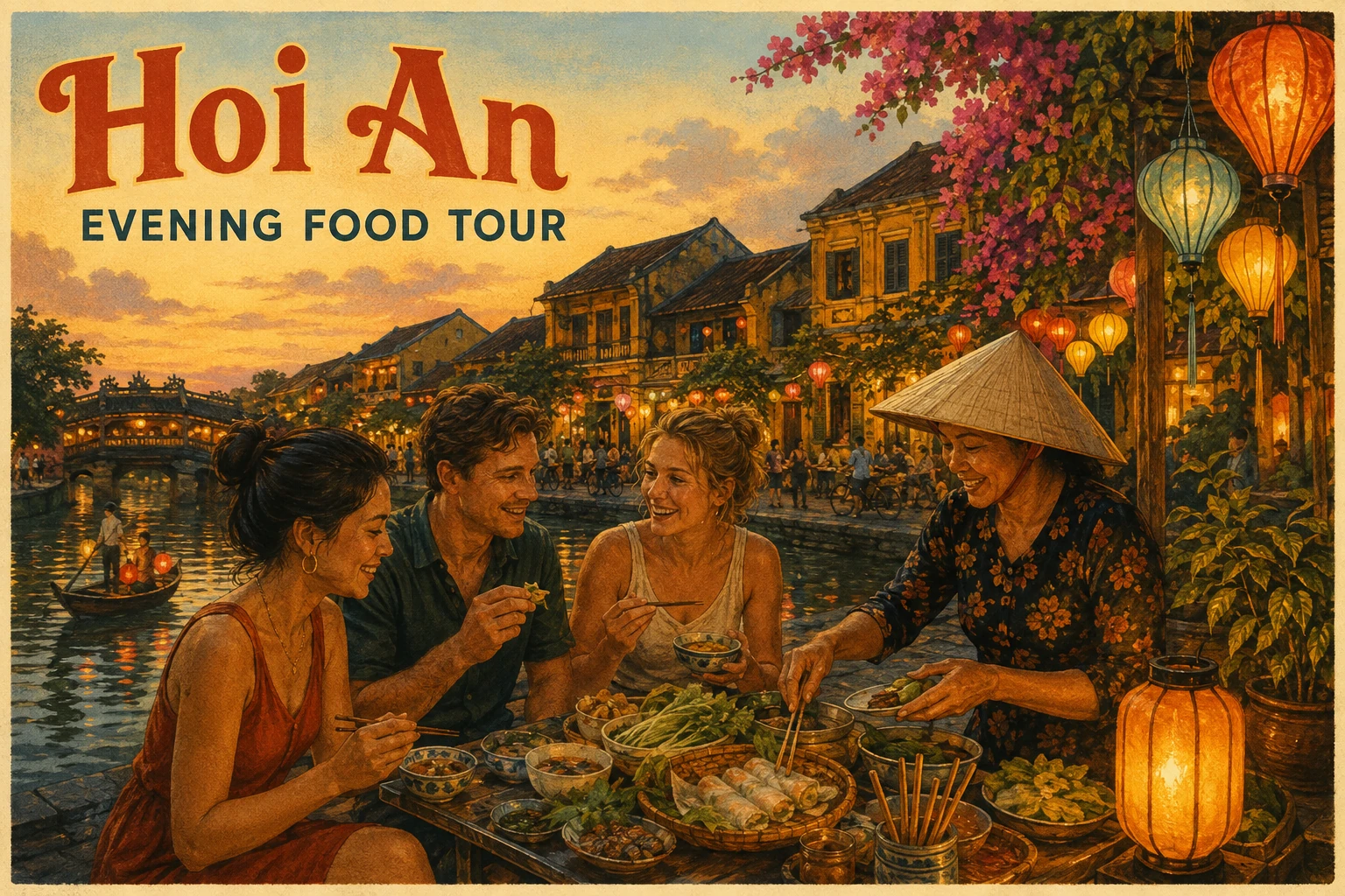 Travelers enjoying Hoi An Evening Food Tour in Quang Nam