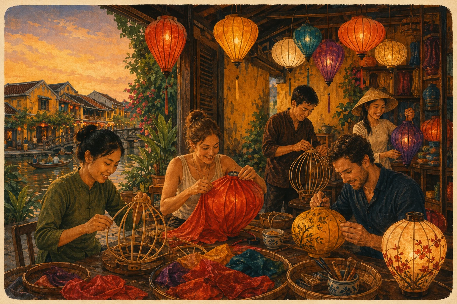 Travelers enjoying Hoi An Lantern Making Workshop in Quang Nam