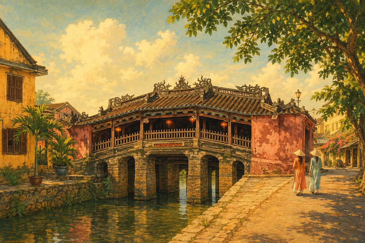 Illustrated view of Japanese Covered Bridge in Quang Nam