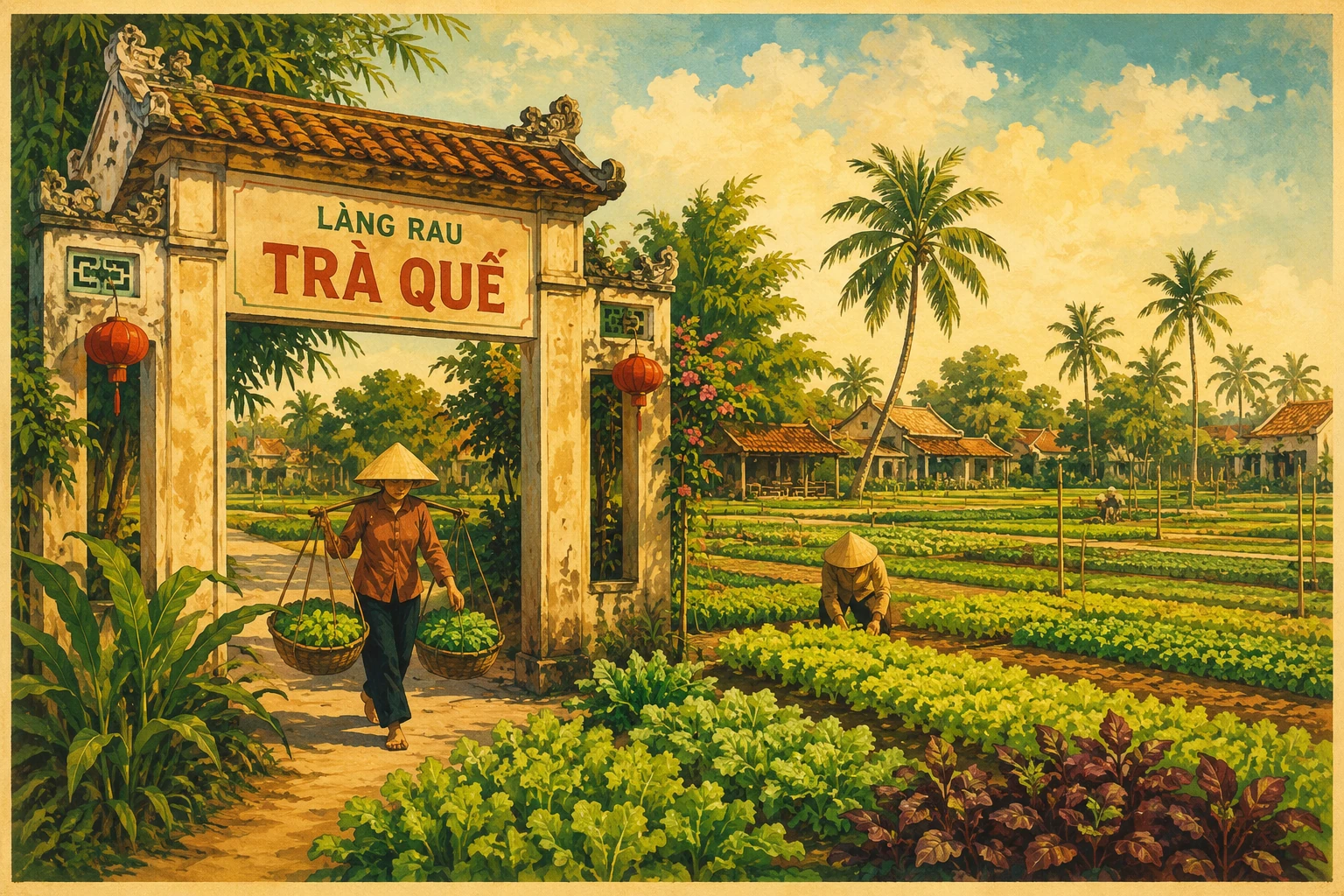Illustrated view of Tra Que Vegetable Village in Quang Nam
