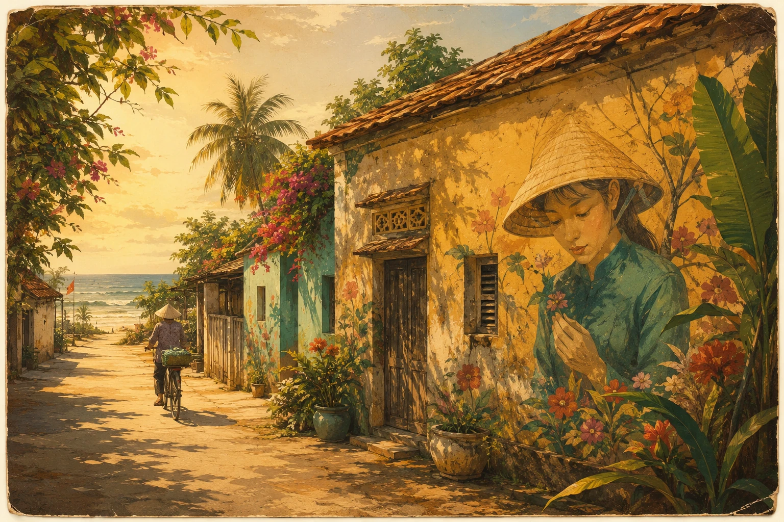 Atmospheric illustrated view of Tam Thanh Mural Village