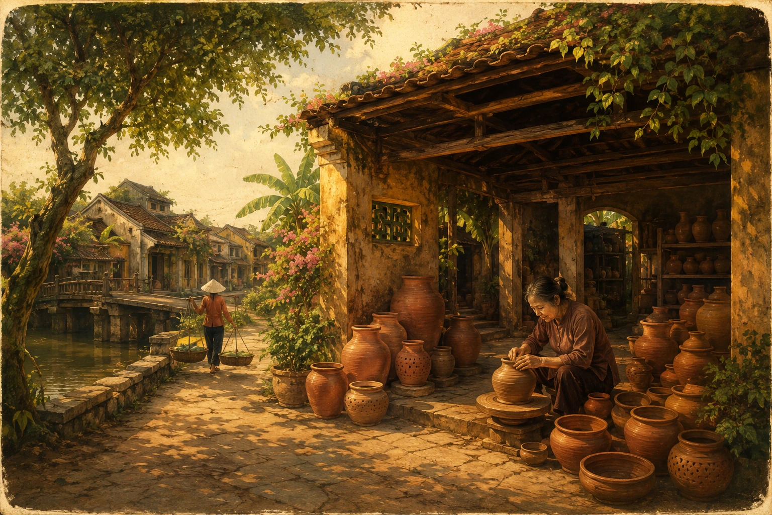 Atmospheric illustrated view of Thanh Ha Pottery Village