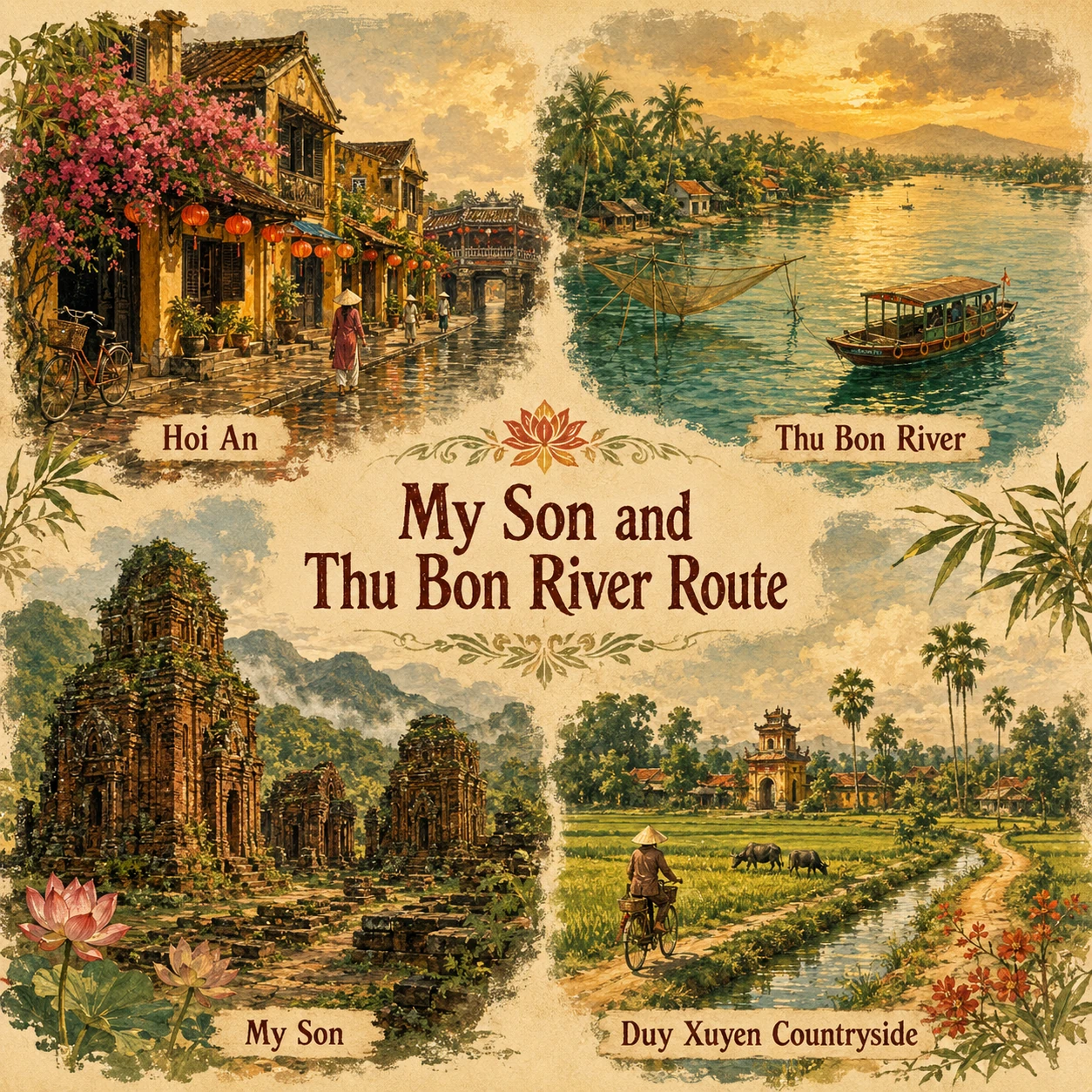 Illustrated My Son and Thu Bon River route in Quang Nam