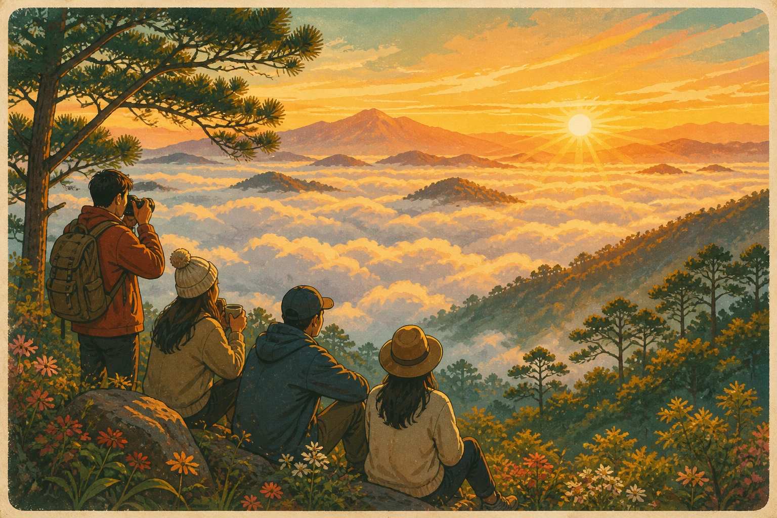Travelers enjoying Da Lat Cloud Hunting Sunrise Tour in Lam Dong