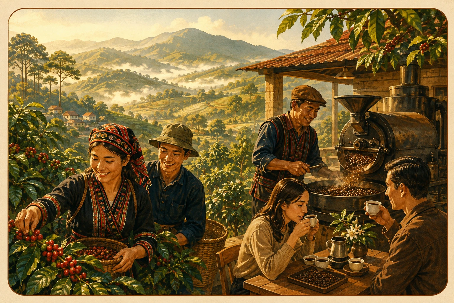 Travelers enjoying Da Lat Coffee Farm Experience in Lam Dong