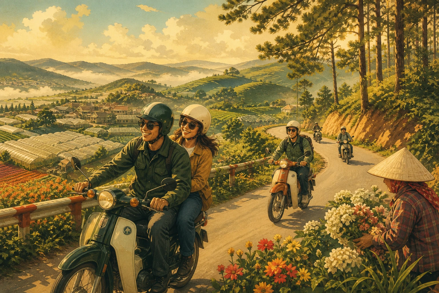 Travelers enjoying Da Lat Countryside Motorbike Tour in Lam Dong