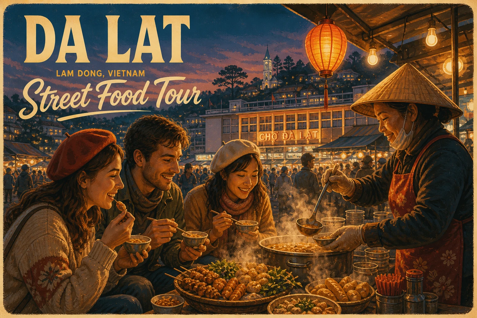 Travelers enjoying Da Lat Street Food Tour in Lam Dong