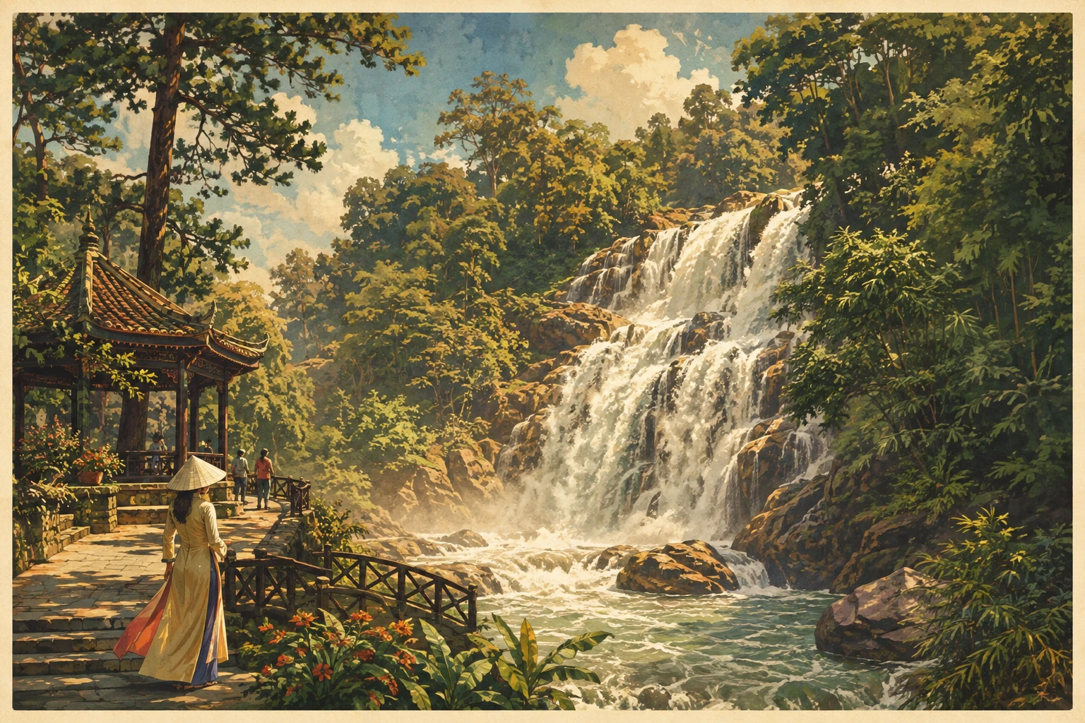 Illustrated view of Datanla Waterfall in Lam Dong