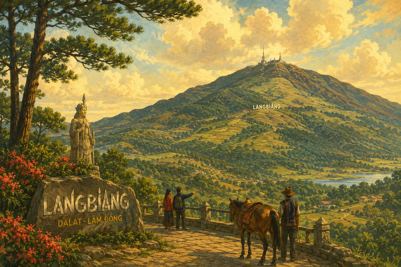 Illustrated view of Langbiang Mountain in Lam Dong
