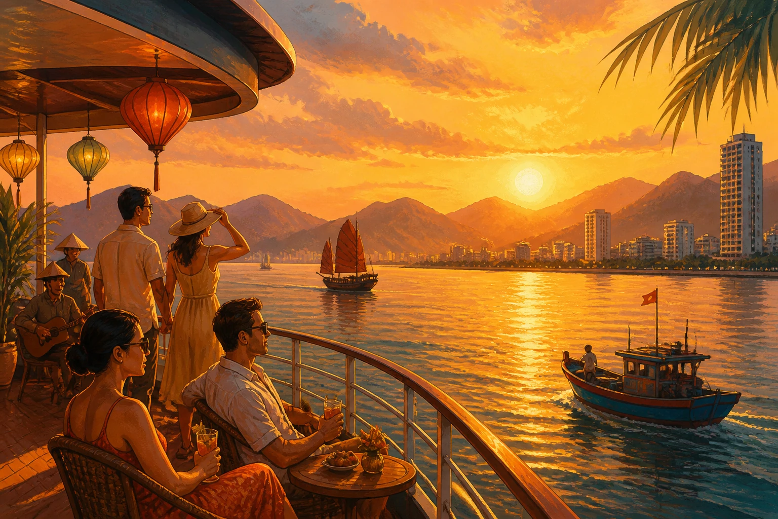 Travelers enjoying Nha Trang Sunset Cruise in Nha Trang