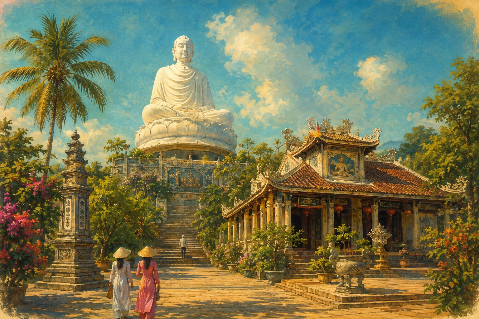 Illustrated view of Long Son Pagoda in Nha Trang