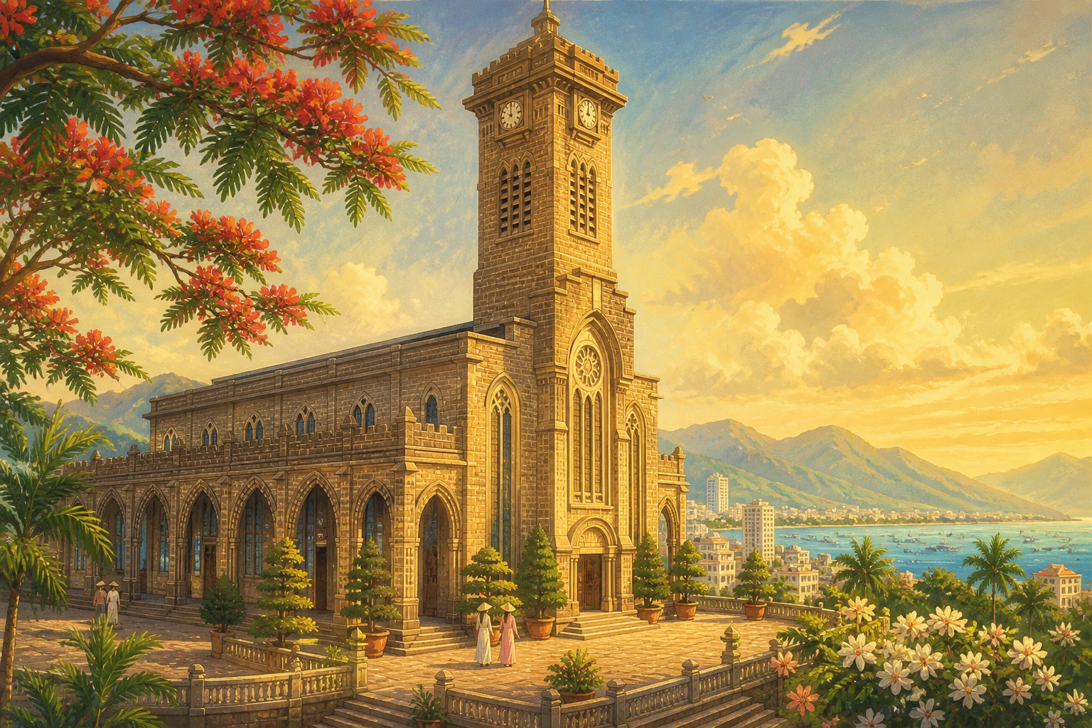 Illustrated view of Nha Trang Cathedral in Nha Trang