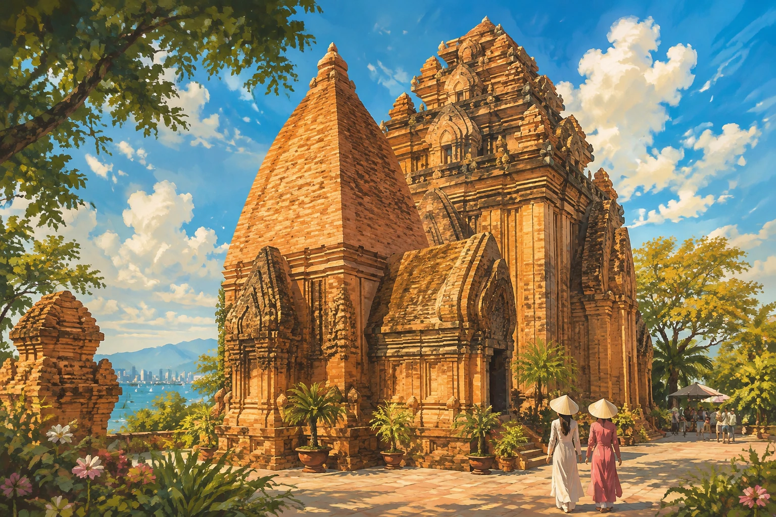 Illustrated view of Po Nagar Cham Towers in Nha Trang