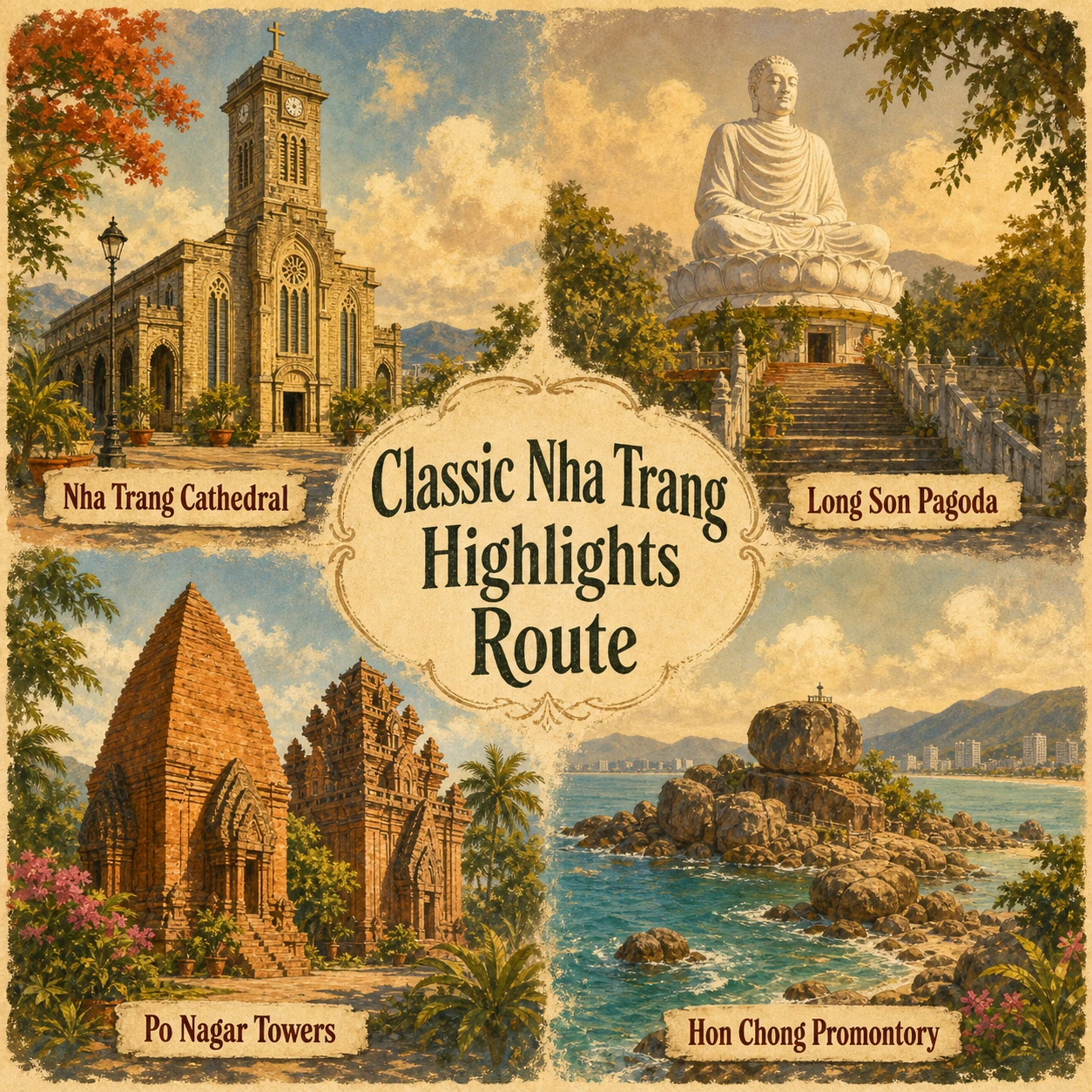 Illustrated Classic Nha Trang Highlights route in Nha Trang