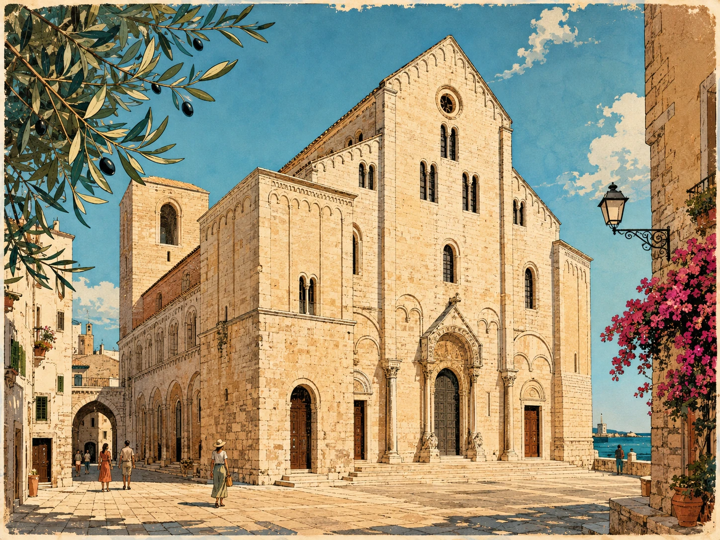 Illustration of the Romanesque Basilica di San Nicola in Bari