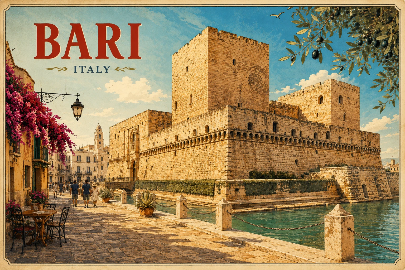 Illustration of Bari's Norman-Swabian Castle and its stone fortifications