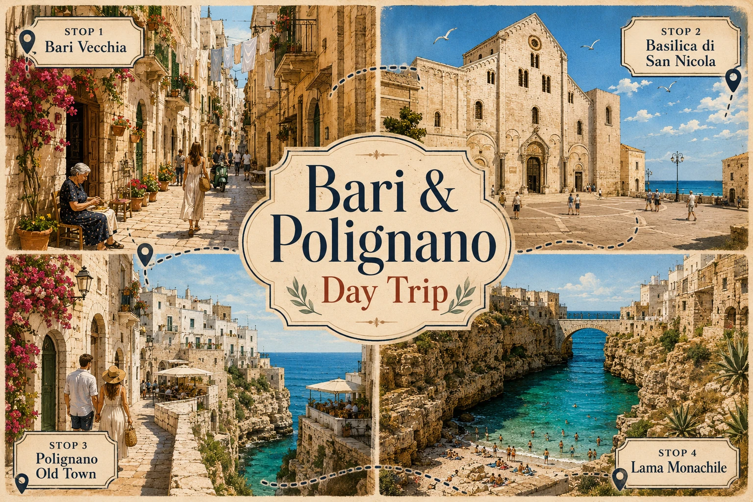 Illustrated coastal route from Bari to Polignano a Mare