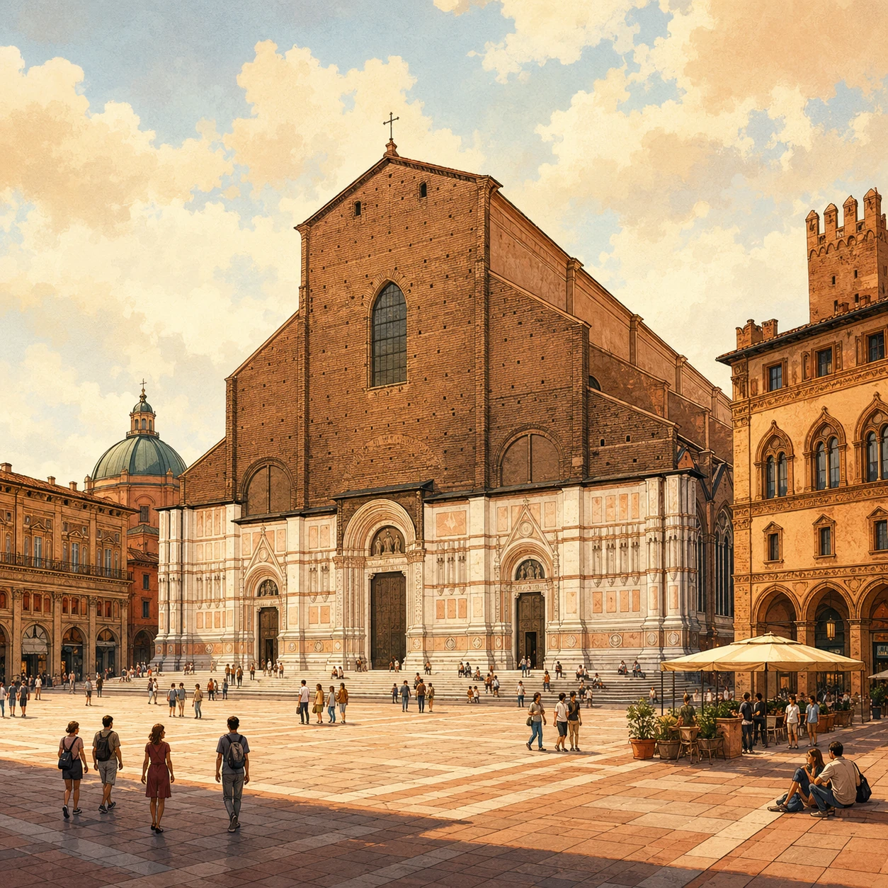 Piazza Maggiore and Basilica di San Petronio in Bologna