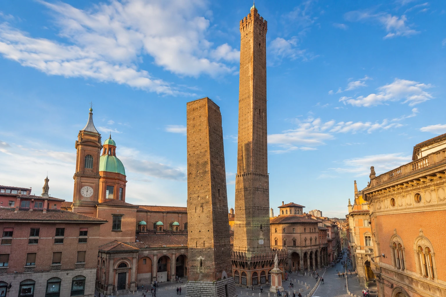The medieval Two Towers rising above Bologna's historic center
