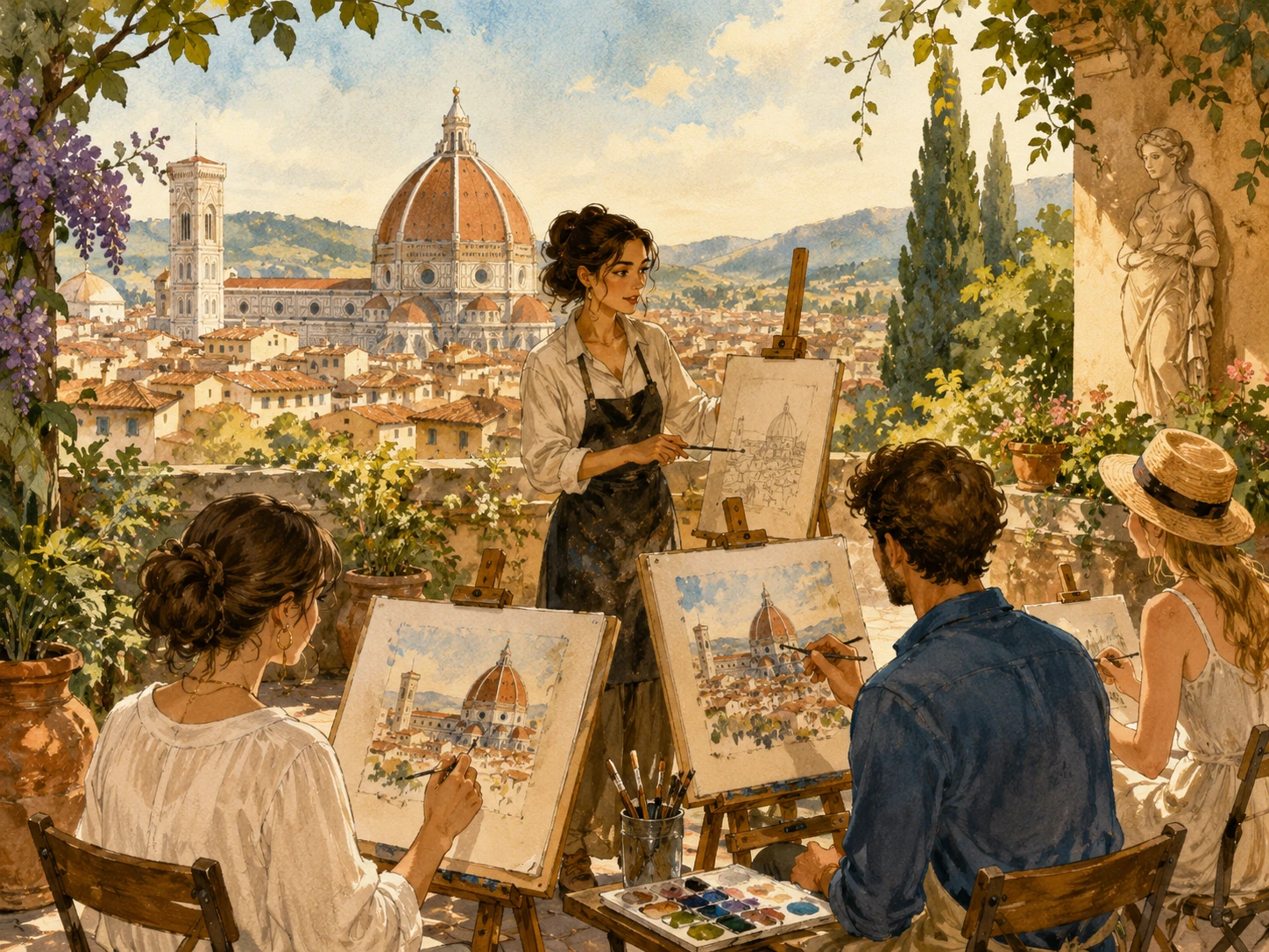 Outdoor painting class overlooking the Duomo and Florence rooftops