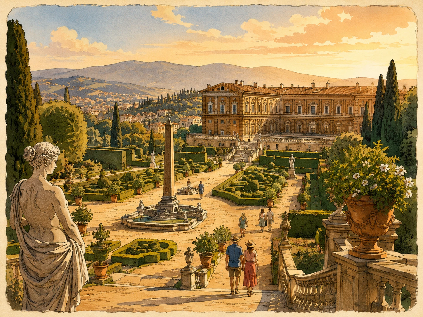 Formal terraces, statues and paths in Florence's Boboli Gardens