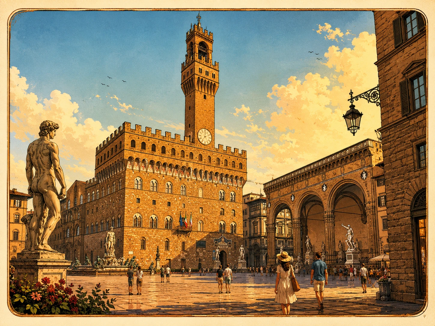 Piazza della Signoria with Palazzo Vecchio and the Loggia dei Lanzi