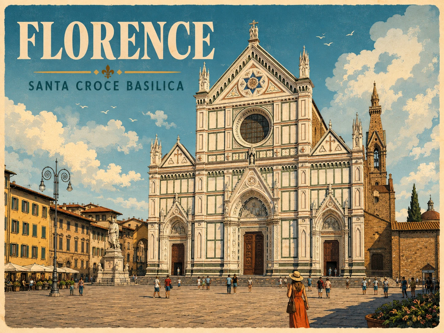 Basilica of Santa Croce and its spacious piazza in Florence