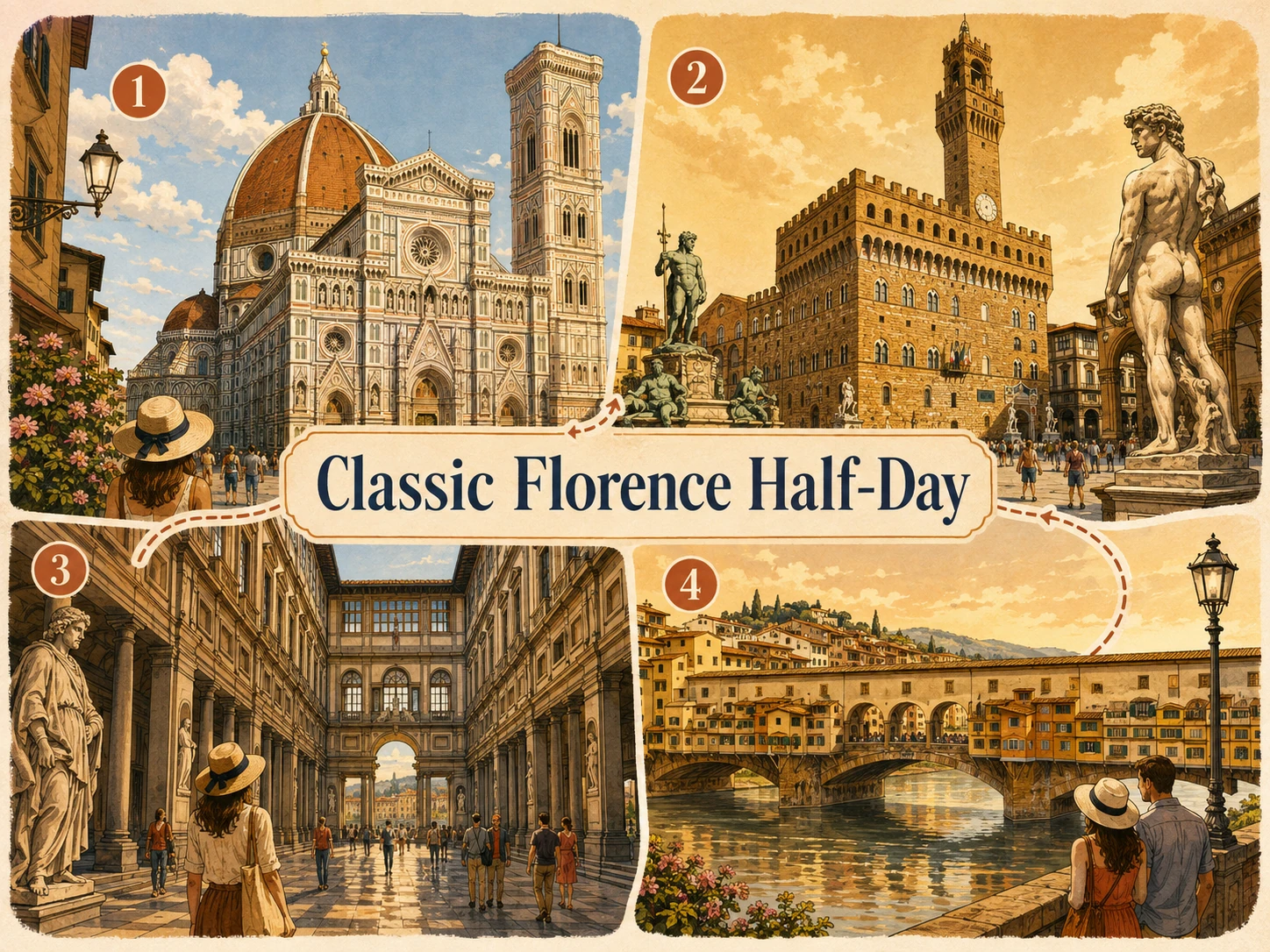 Classic Florence half-day route through the Duomo, Piazza della Signoria, Uffizi and Ponte Vecchio