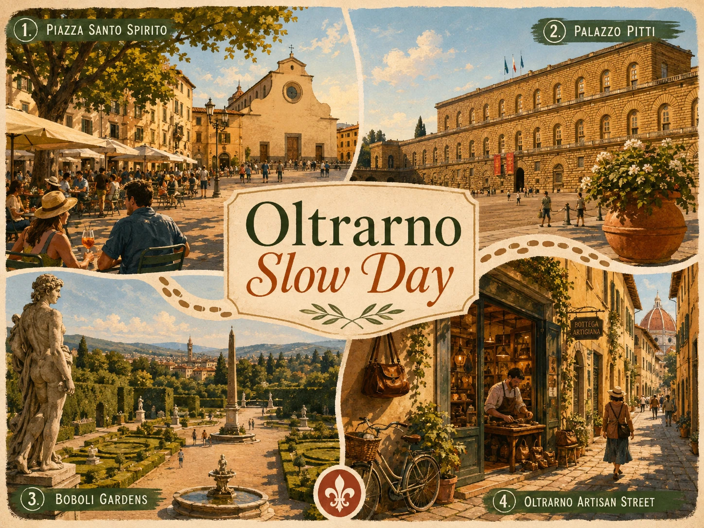 Oltrarno slow-day route through Santo Spirito, Palazzo Pitti, Boboli Gardens and artisan streets