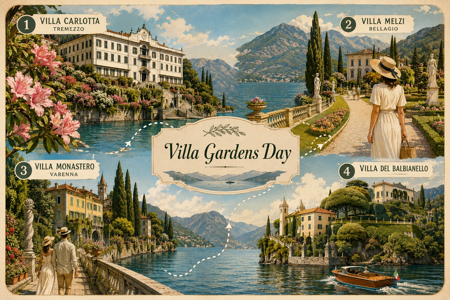 Grand villa gardens overlooking Lake Como