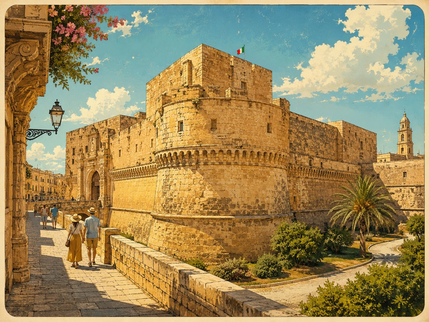 Castello Carlo V and its fortified stone walls in Lecce