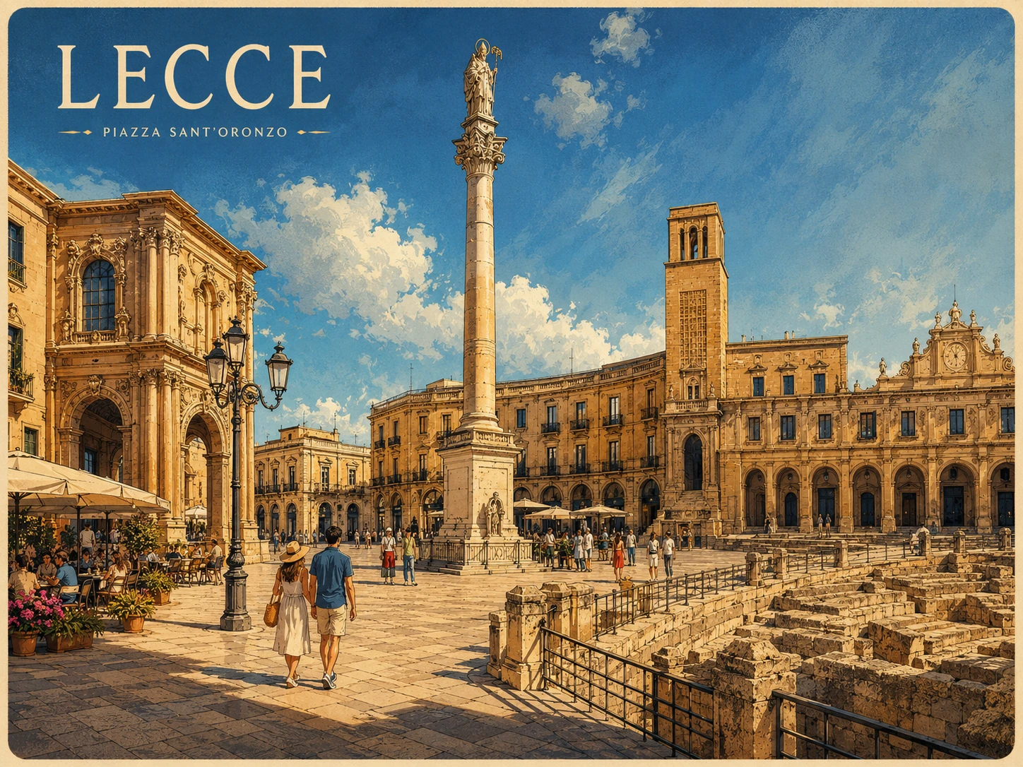 Piazza Sant'Oronzo with its column and historic center in Lecce