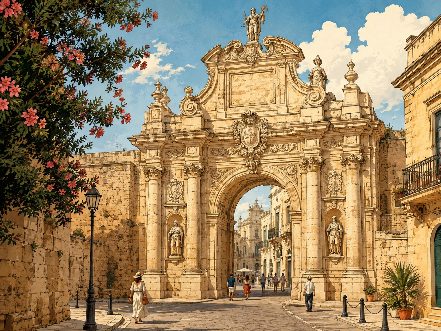 Porta Napoli gateway leading into Lecce's historic center