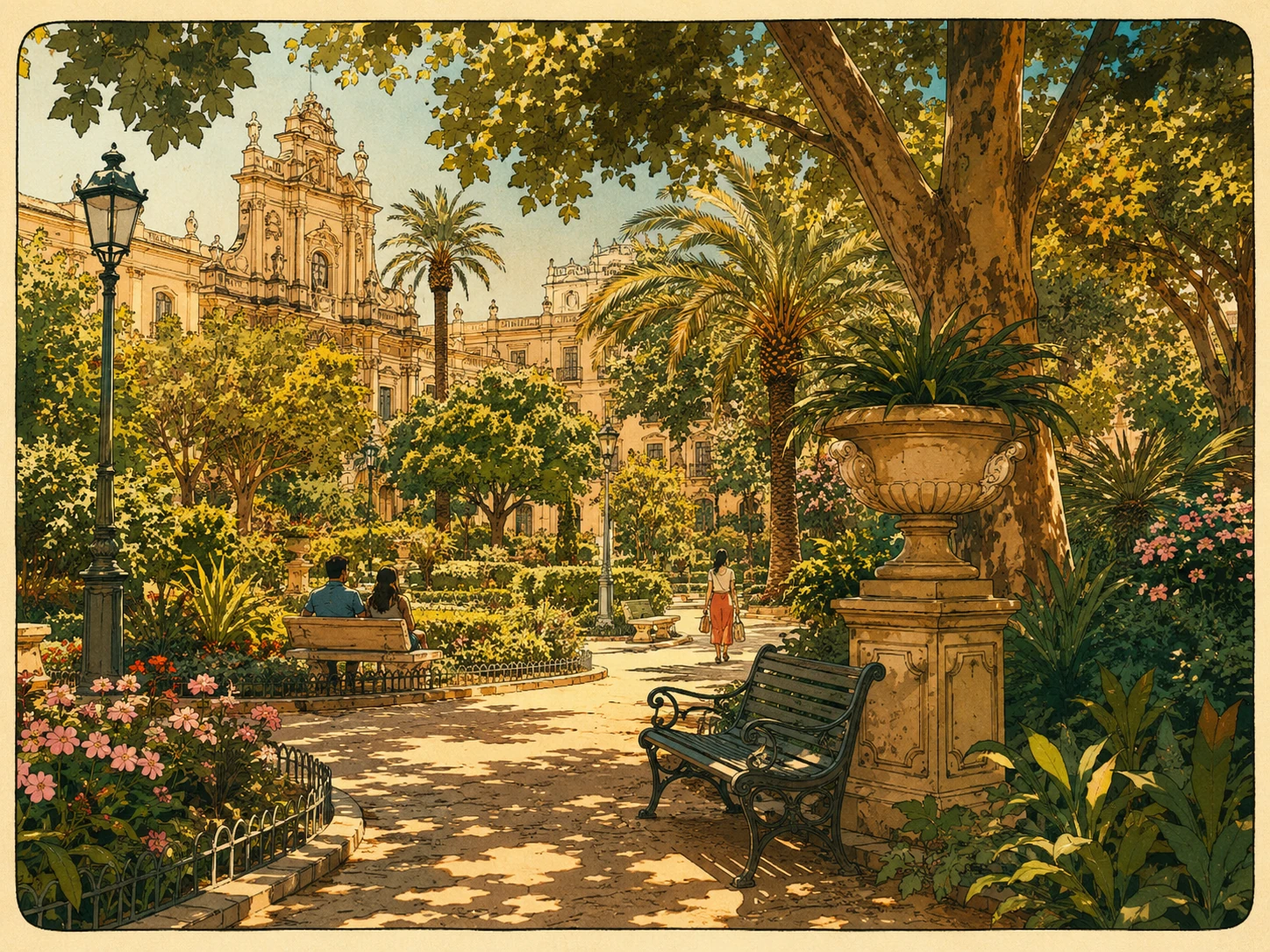Shaded paths and gardens in Lecce's Giardini Pubblici